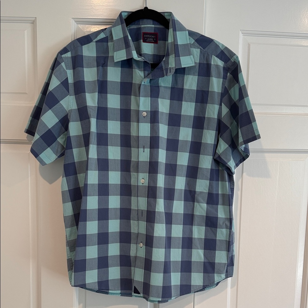 UNTUCKit Men's Blue and Green Checkered Shirt